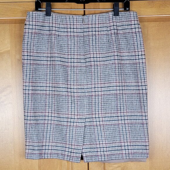 Talbots Tan Black Red Gold Plaid Wool Blend Pencil Skirt - 12P - Picture 2 of 6